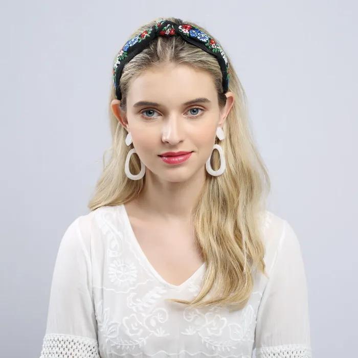 ЛАЛА Богемная повязка для волос с цветами - Черная