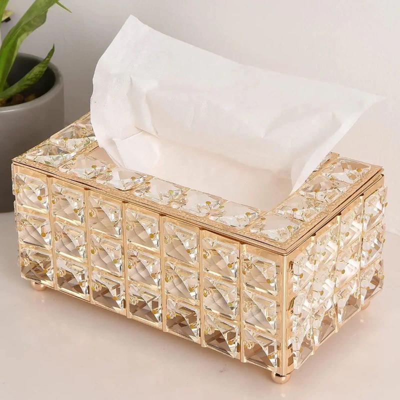 Crystal Tissue Box European Style Luxury Transparent Paper Towel Container for Bathroom Vanity Dining Room Home Decor
