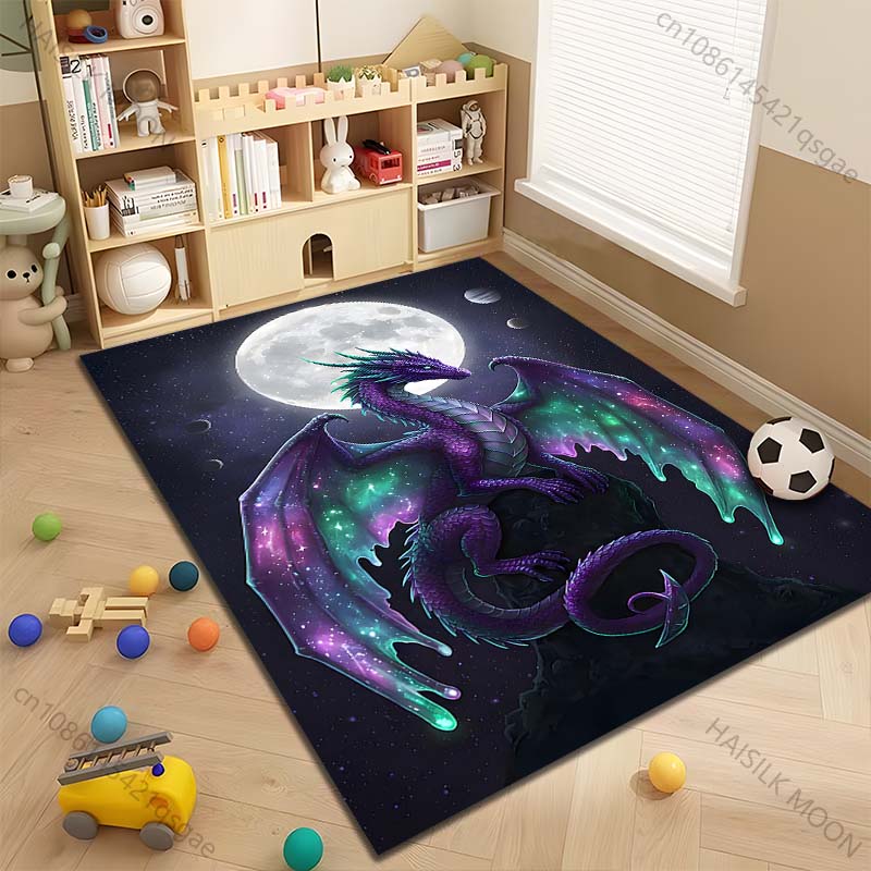 Multiple sizes Purple dragon, moon backdrop Print Carpet Rug for Living Room Bedroom Sofa Doormat Home Decor Non-slip Floor Mat