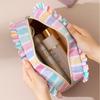 Ruffle Decoration Cosmetic Bag Striped Travel Pouch Multipurpose Makeup Organizer  Women