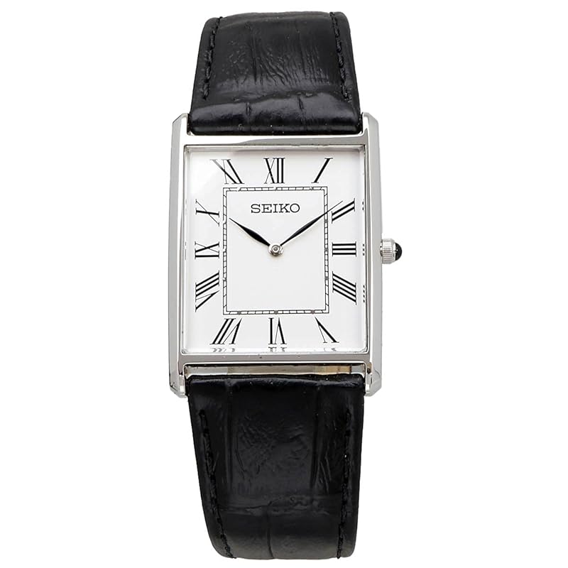 Мужские кварцевые часы Seiko квадратного дизайна SWR049 с белым циферблатом и черным кожаным ремешком [Б/У]