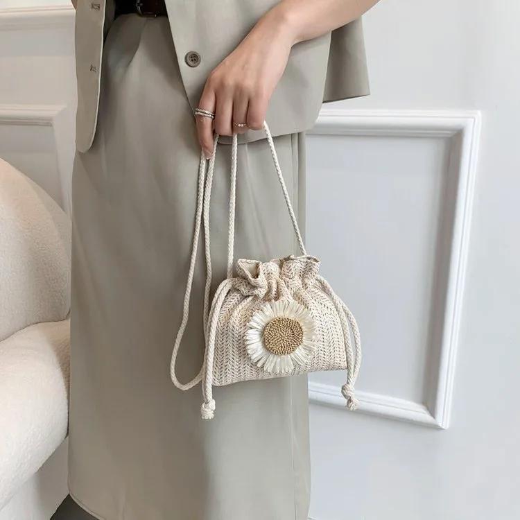 Сумка-ведро для женщин Mori Woven, новая летняя соломенная сумка через плечо, корейская версия, симпатичная сумка-мессенджер через плечо