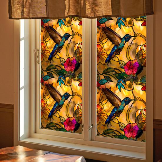 Витражная статическая оконная пленка Винтажная цветочная защитная пленка для защиты от солнца Водонепроницаемая пленка для покрытия окон из ПВХ