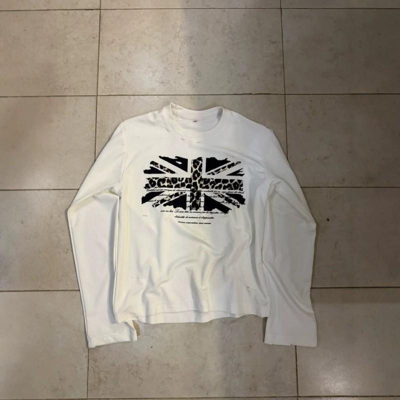 UK Flag Print Crew Neck Long Sleeve T-Shirt Streetwear Young Adults