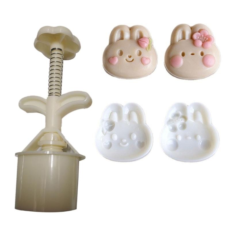 Flower Rabbit Mooncake Mold Mid-Autumn Festival Cake Biscuits DIY Baking Mold Mid-autumn Festival Rabbit Hand Press Mold
