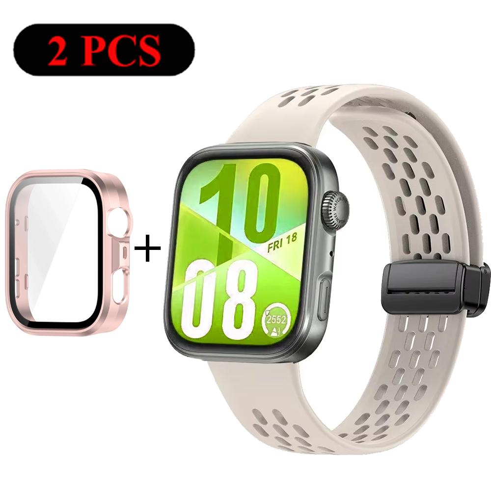 Ремешок+Чехол Силиконовый Ремешок для Huawei Watch Fit 4 Pro Fit 4 Удобный Браслет для Huawei Watch Fit 3 Дышащий Ремешок ПК Оболочка
