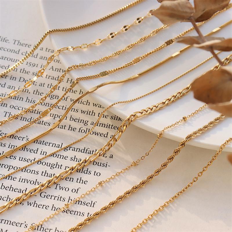 Fashion Statement Multiple Stainless Steel 18k Gold Plated Snake Bead Link Chain Choker Necklace for Women