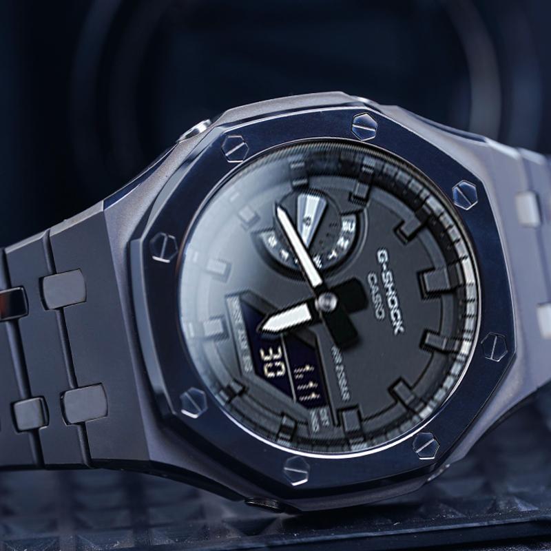 Casio Мужские часы с двойным дисплеем (жидкокристаллический/аналоговый) Серия Черные часы GA-2100-7A-