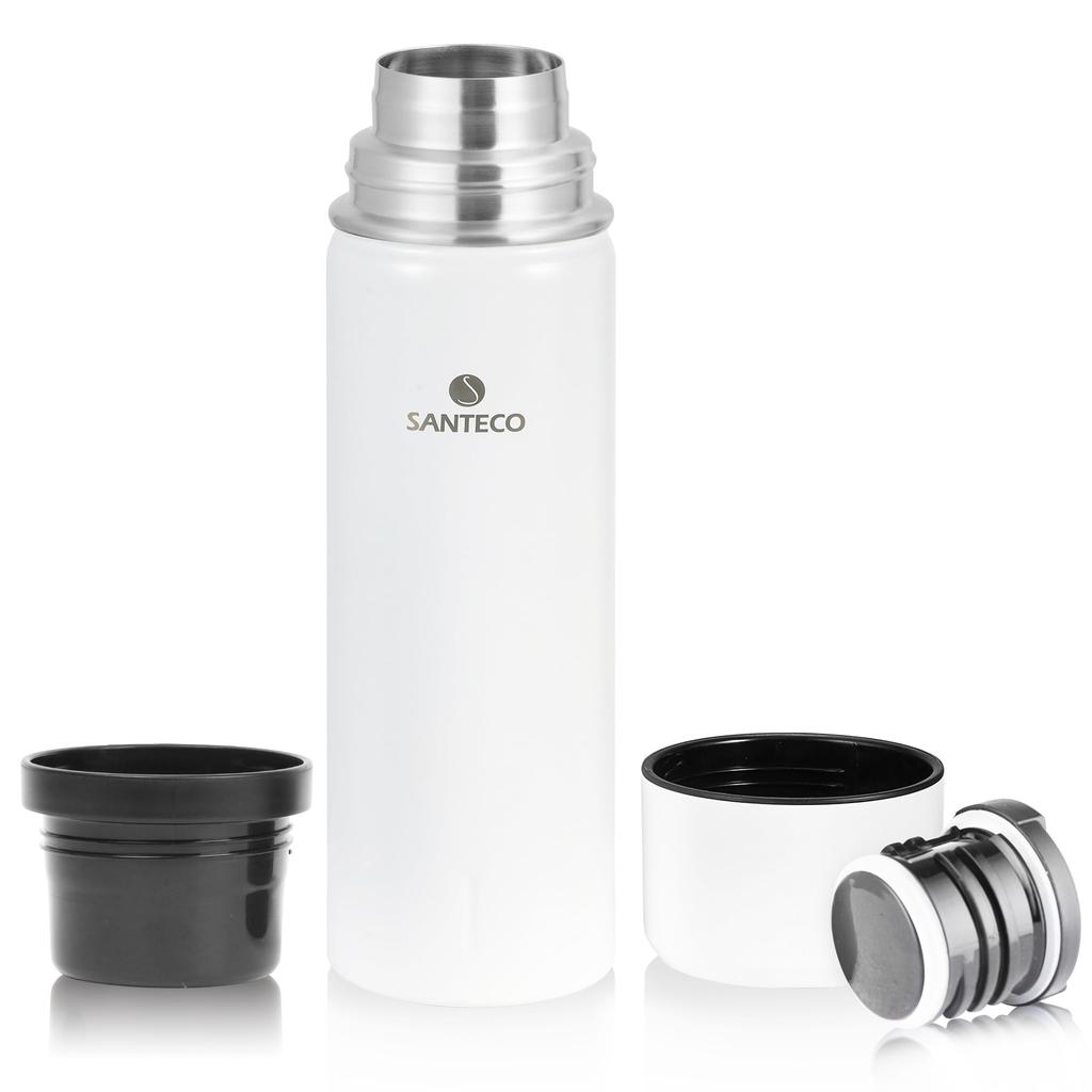 SANTECO Вакуумная Изолированная Вода 1 с 1000 мл Нержавеющая Сталь Большая Сохраняет Горячим или Совместимая со Спортивной Белая Бутылка, Литр, Чашка, Термос, Тип 2 чашки,