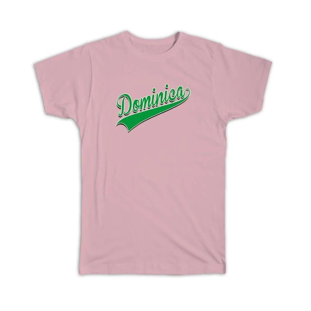 Gift T-Shirt : Dominica Flag Varsity Script Baseball Beisbol Country Pride