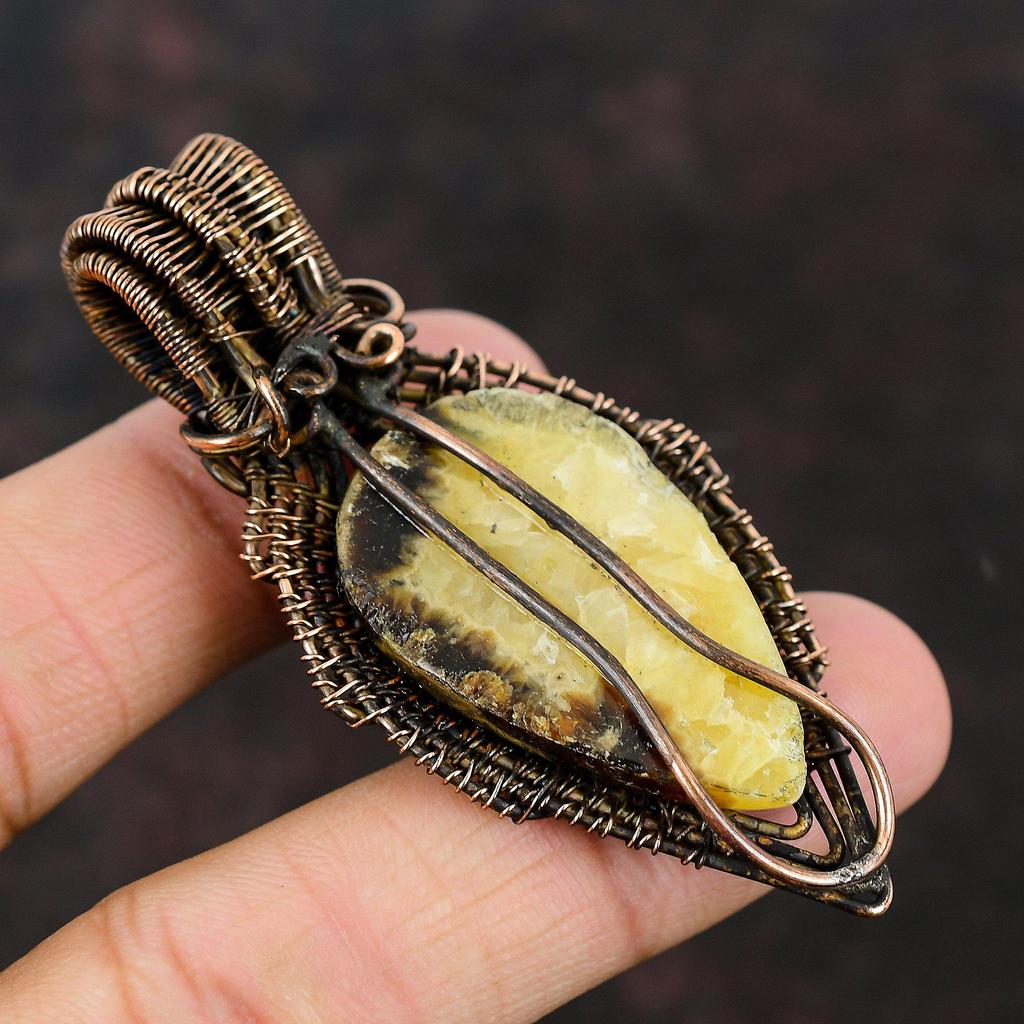 Септарианская медная подвеска, обернутая проволокой, ювелирное изделие с драгоценными камнями, дизайнерская медная бижутерия, подарок для матери, натуральные септарианские украшения для женщин