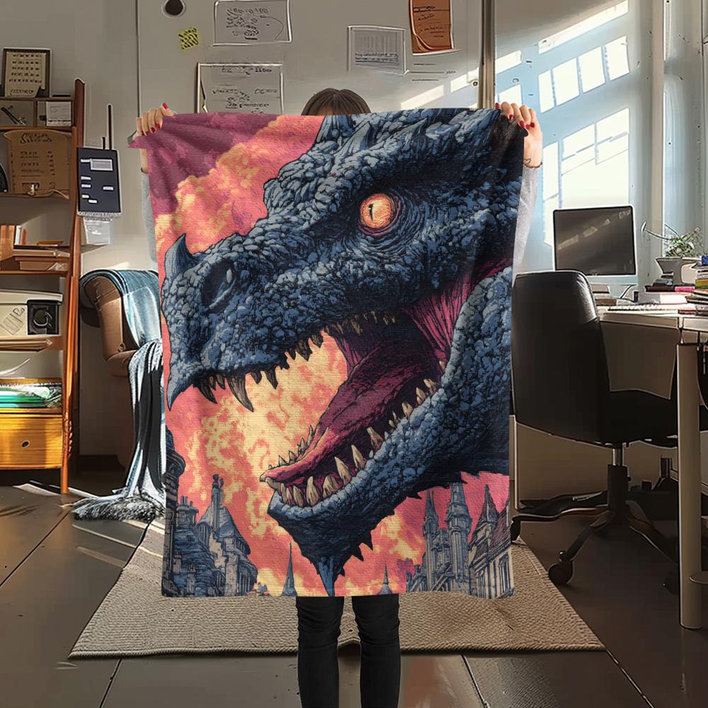 Furious Dragons Print Flannel Blanket, High quality Comfortable for All Seasons, Home Decor, Warmth and Comfort
