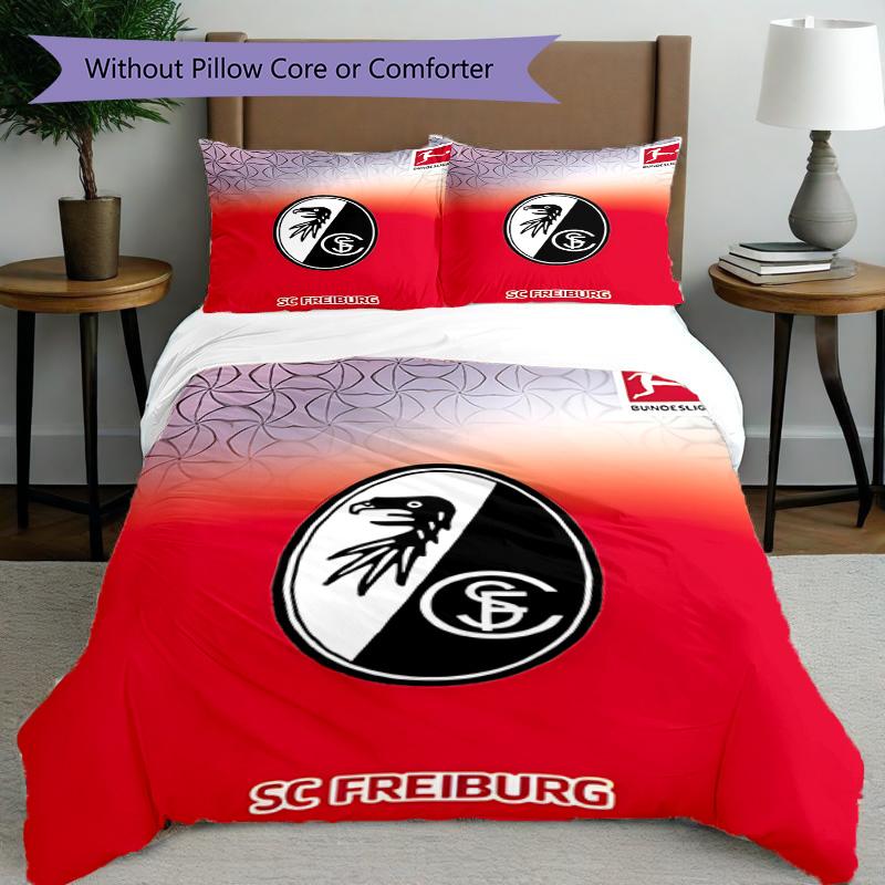 3pcs Duvet Cover Set (1*Duvet Cover + 2*Pillowcase, Without Core), SC Freiburg Print Bedding Set, Bedroom Decor, All‑Season, Birthday Gift