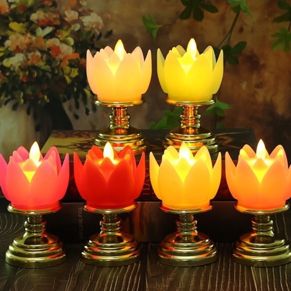 Prayer Lotus Lamp Long-lasting Light Simulated Candlestick LED Candle Lamp Buddhist Decoration
