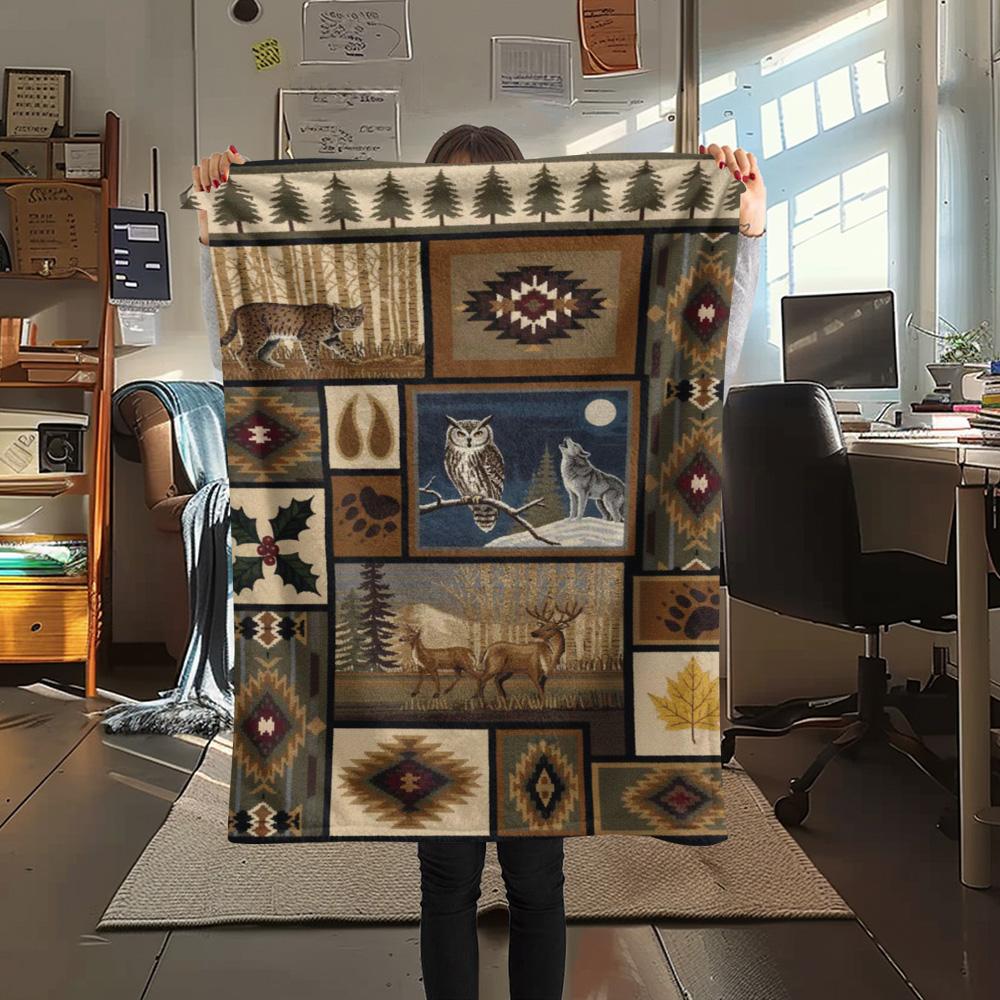 1PC Patchwork style Print FlAannel Blanket, High quality Comfortable for All Seasons, Home Decor, Warmth and Comfort