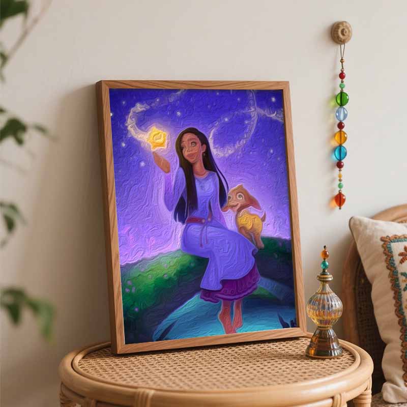 Disney oil painting magical starry night animal art painting home decoration