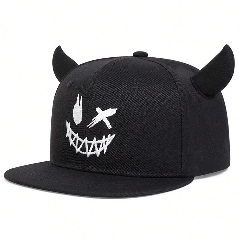 Hip-Hop Personality Horn Cow And Face Smiling Neutral Gender Women Men For Hats Spring Autumn Outdoor Adjustable Casual Baseball Caps Sunscreen