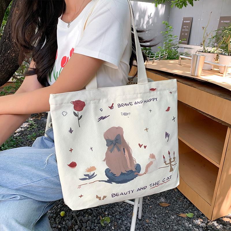 Холщовая сумка женская студенческая сумка для занятий милая сумка для поездок на работу большая вместимость сумка на плечо