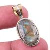 Natural Labradorite 925 Solid Sterling Silver Jewelry TwoTone Pendant 1.50" f6Q61