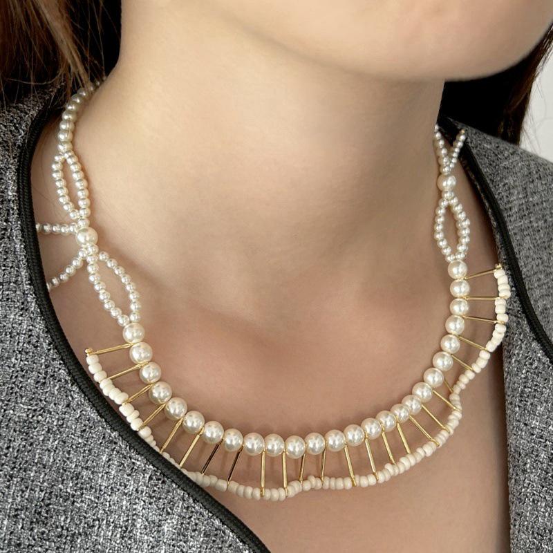 Японское и корейское высококлассное плиссированное жемчужное ожерелье: Женский элегантный, простой, роскошный модный чокер
