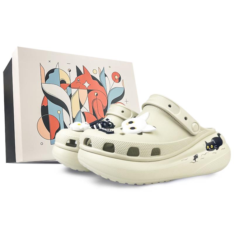 Crocs Crush Clog BNK Kitten Funny Fish Naughty Cute Cute Snoring Gift Box Hole Shoes Unisex Black and White