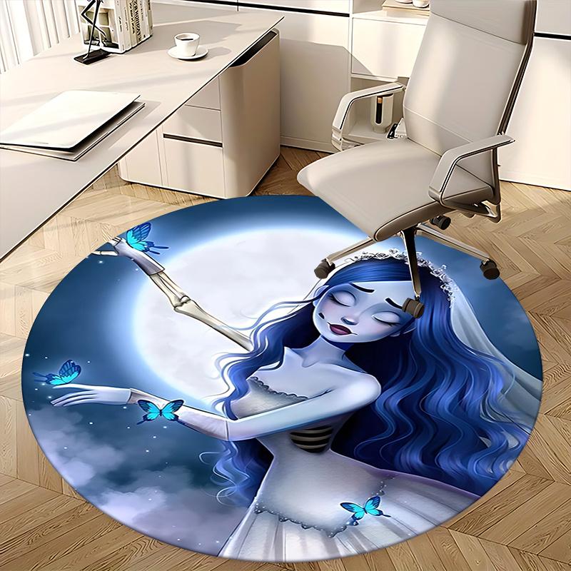 Elegant Blue Butterfly Moon Chair Mat Round Carpet for Home Decor, Office Use, Living Room, Bedroom, Gift Idea0146b