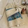 Fair Island jacquard knitted scarf women's autumn and winter retro coffee color thickened warm scarf Korean atmosphere wool