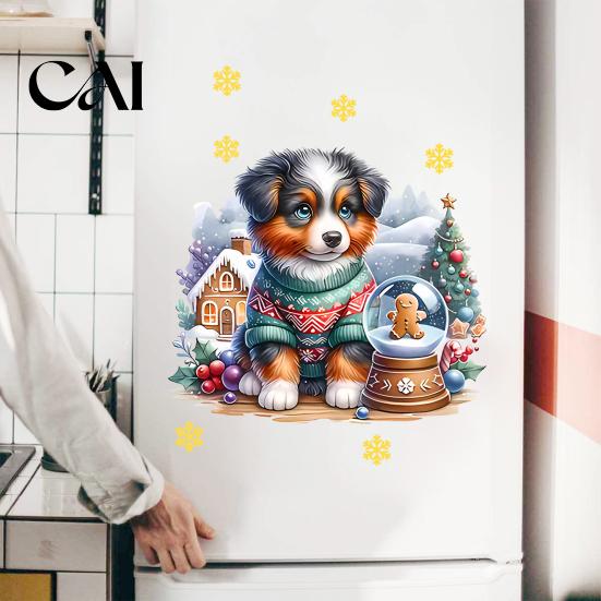 Reusable Holiday Window Art Christmas Cute Puppy Wall Stickers, PVC Waterproof Decals, Peel And Stick Animal Removable Clings Decor for