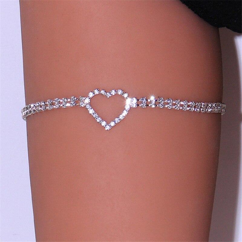 Цепочка на ногу со стразами в виде бабочки/сердца для женщин, роскошные серебряные/золотые цвета, блестящие украшения для тела на бедре, со льдом