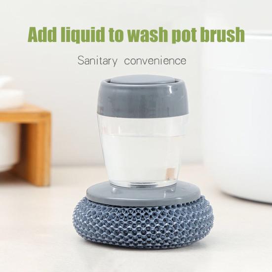 Automatic Liquid Washing Brush with Replaceable Head Built-in Soap Dispenser Ergonomic Design Pot Brush Kitchen Cleaning Tool