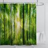 Современная 3D-печать Лесной освежающий пейзаж Душевая занавеска Водонепроницаемый пейзаж Зеленое растение Гора с крючками Декор для ванной комнаты