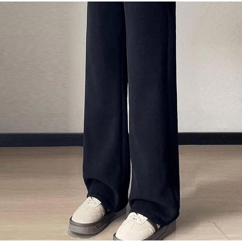 Модные флисовые женские утепленные брюки из вельвета, бархата, однотонные, с эластичной резинкой на талии, повседневные теплые прямые брюки на осень-зиму