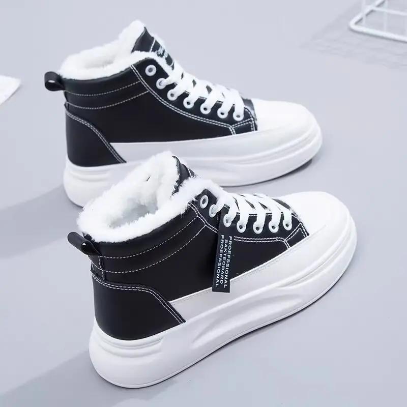 Fashion Winter Women's Shoes Warm Fur Plush Ladies Casual Shoes Lace Up Fashion Sneakers Platform Snow Boots Big Size Female Footwear