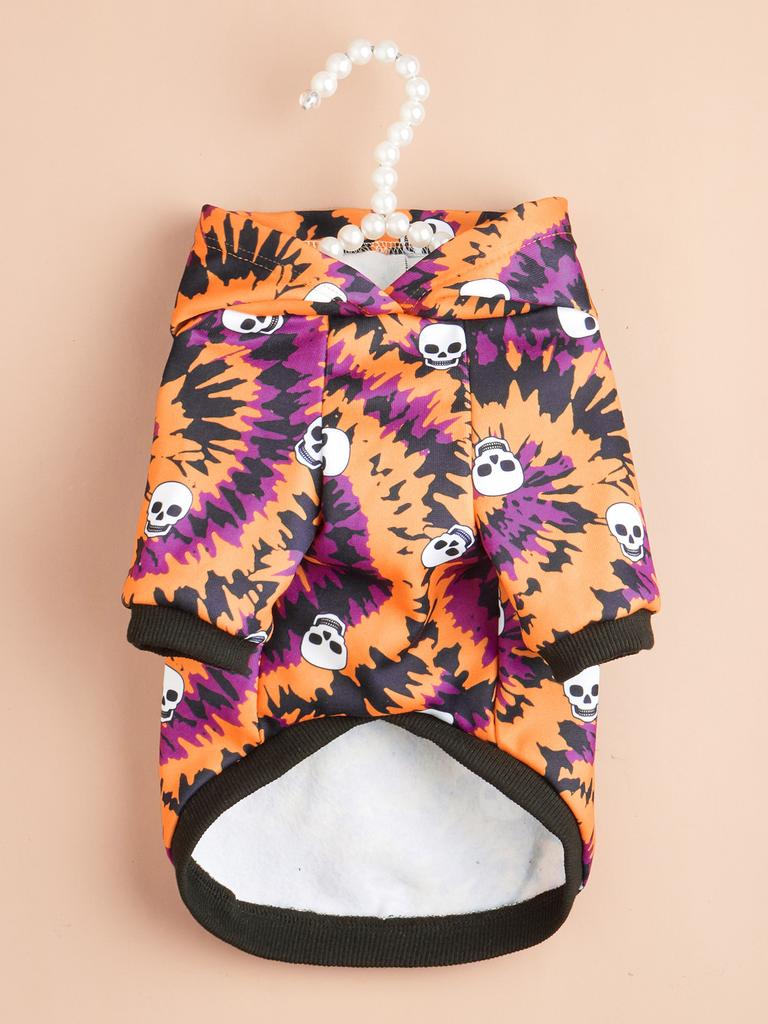 Halloween Pet Streetwear Printed Skull Dog Hoodie and Cat Hooded Shirt Party Costume for Puppy and Kitten