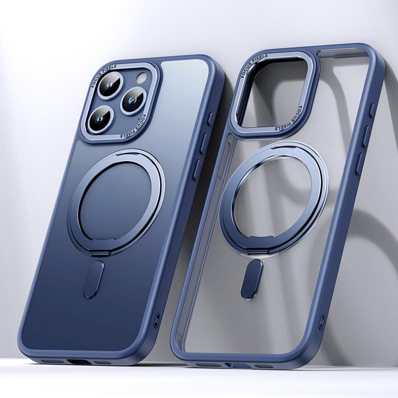 Магнитный чехол-подставка с вращением на 360° для iPhone 11 12 13 14 15 16 Pro Max 16Plus с держателем кольца, матовый прозрачный чехол