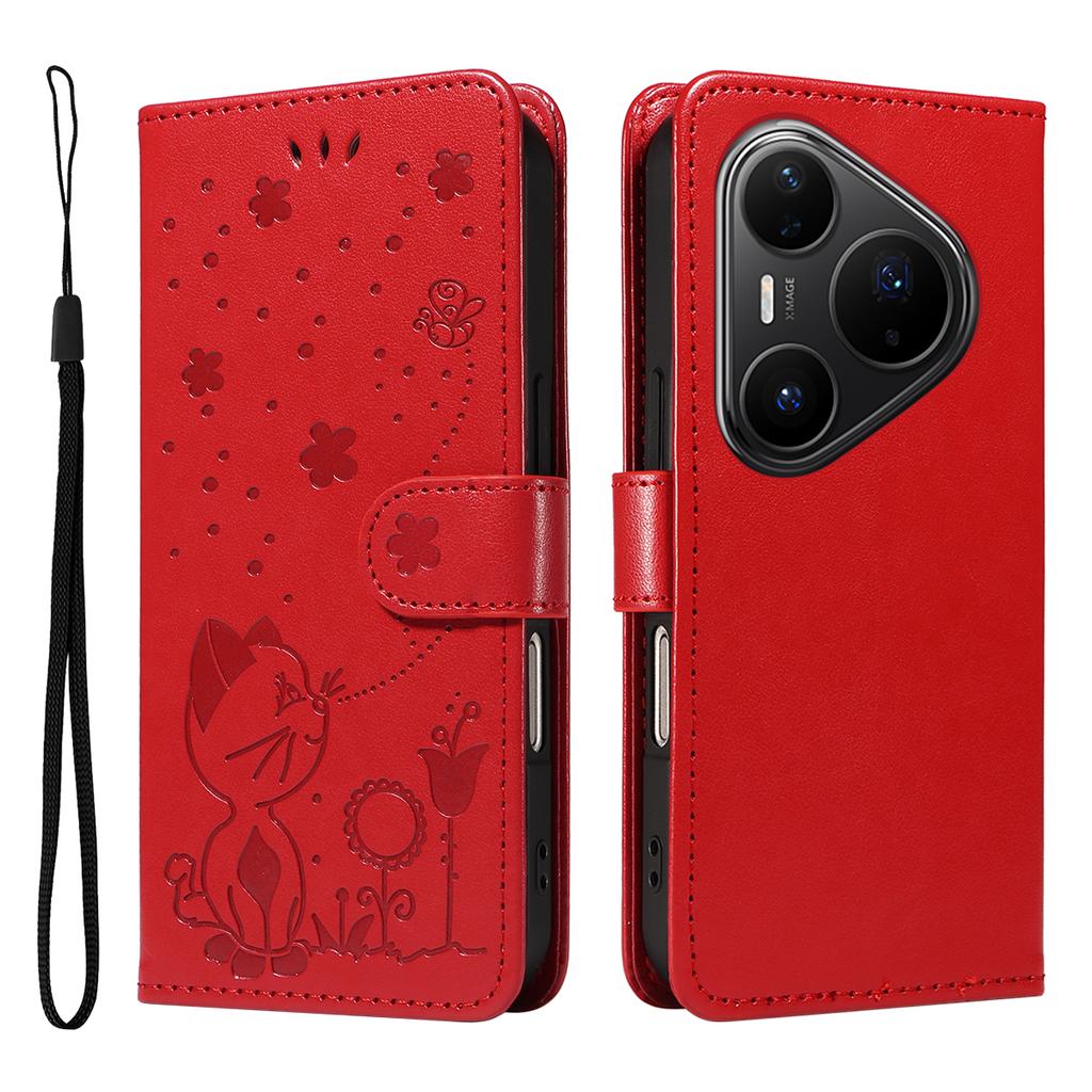 For Huawei Pura 80 Pro+/Huawei Pura 80 Pro Leather Wallet Case Cat Bee Pattern Phone Cover Stand