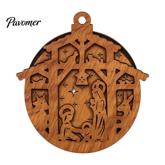Holiday Atmosphere Hanging Crafts 3D Wooden Light Up Christmas Ornament, Layered House Tree Snowman Exquisite Gift Ornaments Nativity Scene Decoration