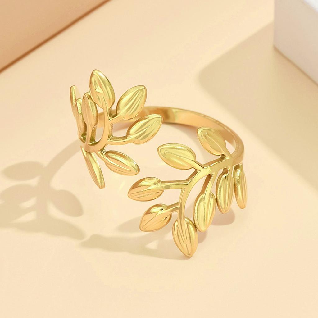 Luxury Leaf Stainless Steel Rings For Women Fashion Gold Plated Leaves Adjustable Open Finger Rings Party Wedding Jewelry Gift
