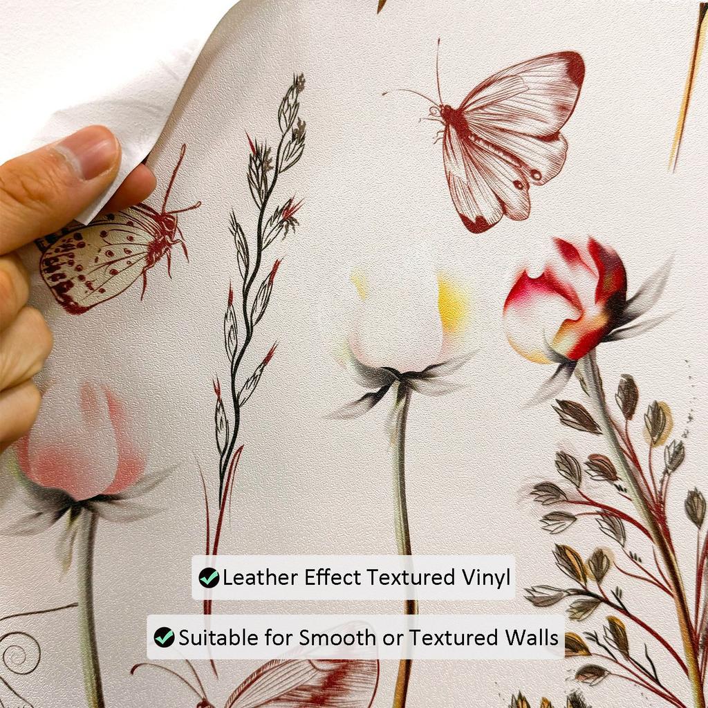 Butterflies Floral Peel and Stick Wallpaper Roll for Bedroom Bathroom Self Adhesive Contact Paper for Wall Cabinet