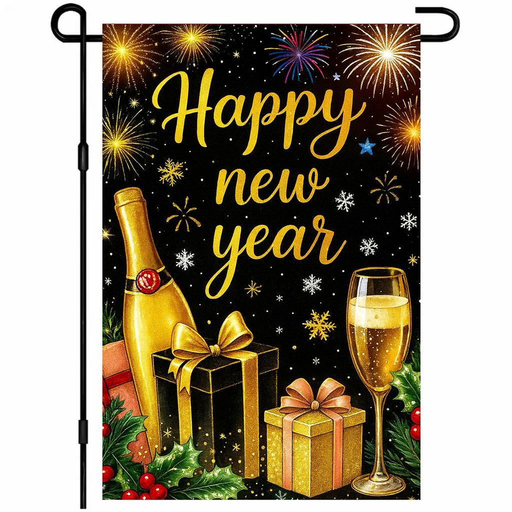 New Year's Decoration Of Garden Atmosphere With Garden Flags