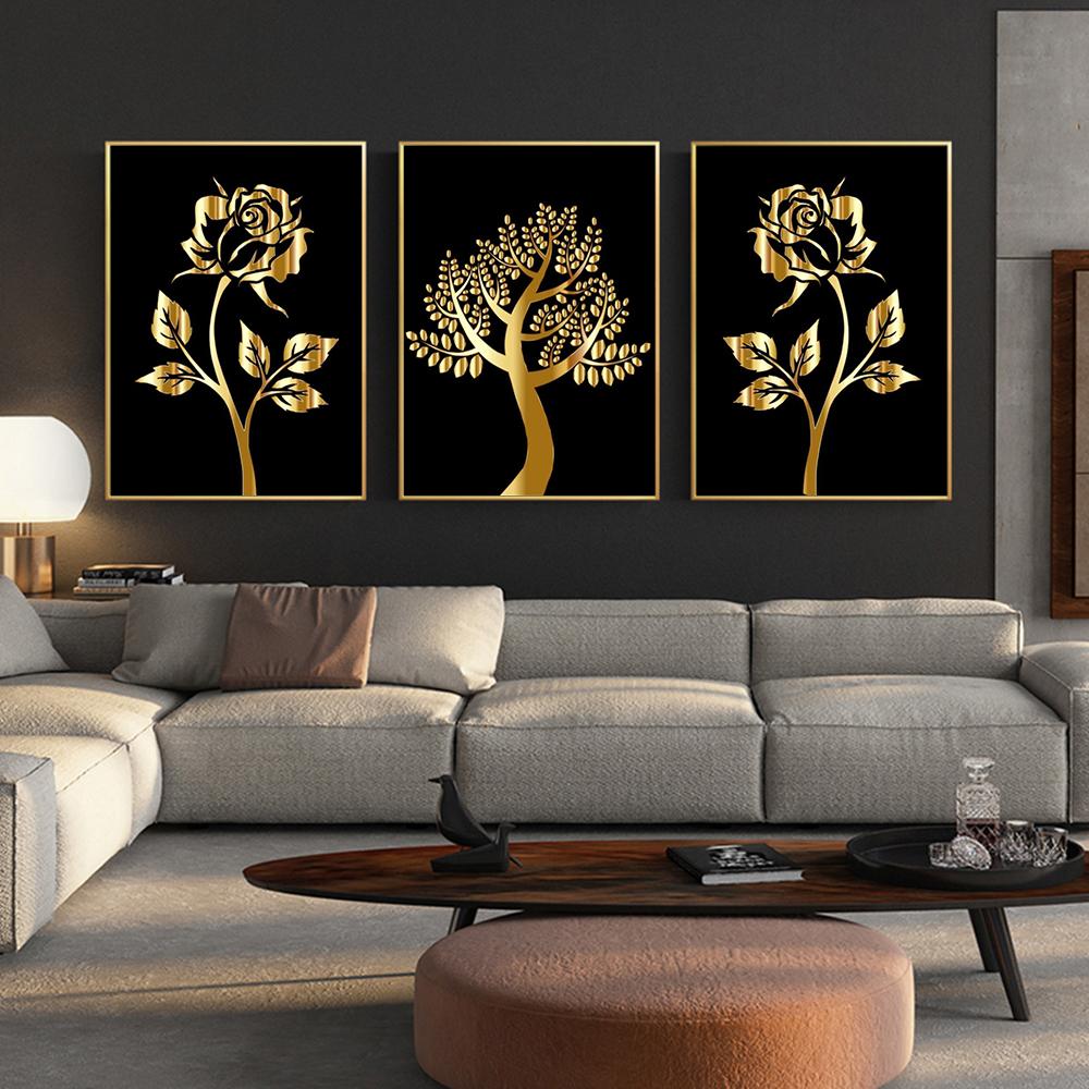 Абстрактное Золотое Цветочное Дерево Холст Картины Современные Роскошные Произведения Искусства Плакаты Печатает Сюрреализм Классические Настенные Картины Гостиная Украшения Дома