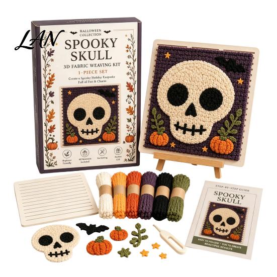 Festive Desktop Ornament Making Halloween Fabric Weaving Kit, Spooky Pumpkin Ghost Witch Skull DIY Parent Child Interactive Activity Craft Handmade No