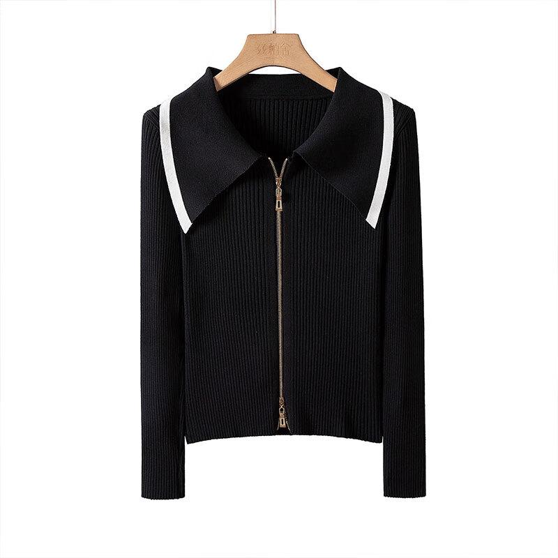 Женский элегантный облегающий трикотажный топ с длинным рукавом и молнией