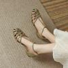 Ladies Spring and Summer Retro Roman Literary Style Hollow Sandals Sexy Sandals Elegant Shiny Comfortable Sandals Women Breathable Shoes