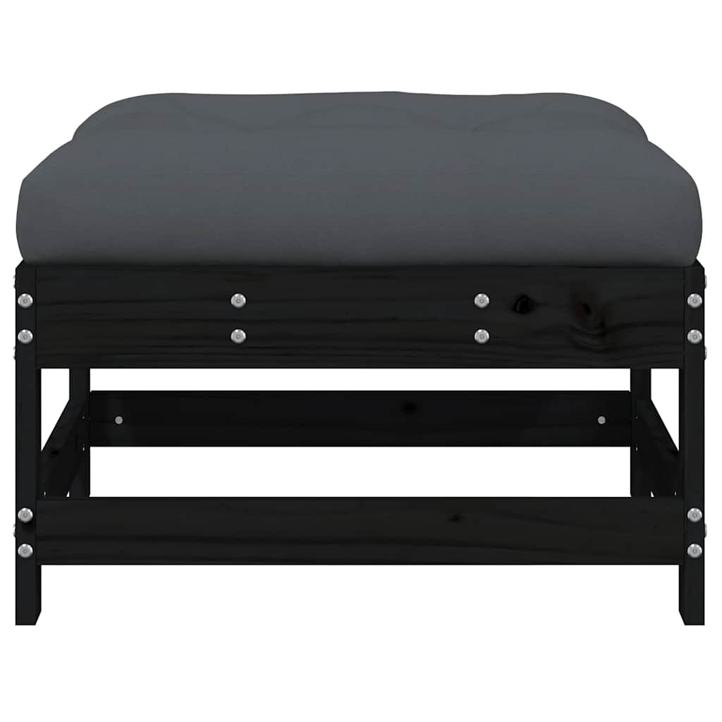 Garden Stool with Cushion Black Solid Pine Wood