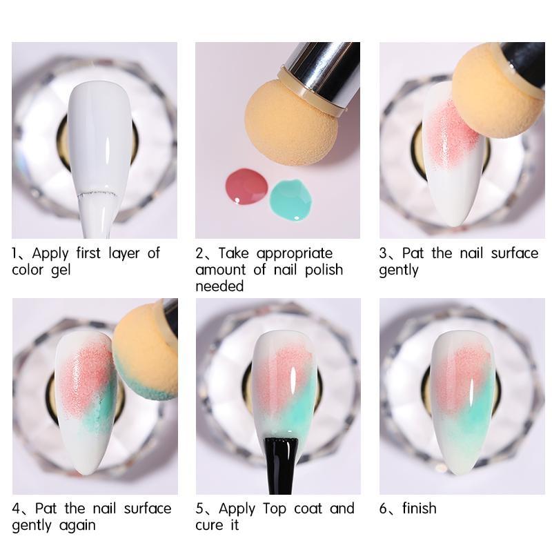 Кисть для дизайна ногтей, двусторонняя губка, ручка, ручка для маникюра, инструменты