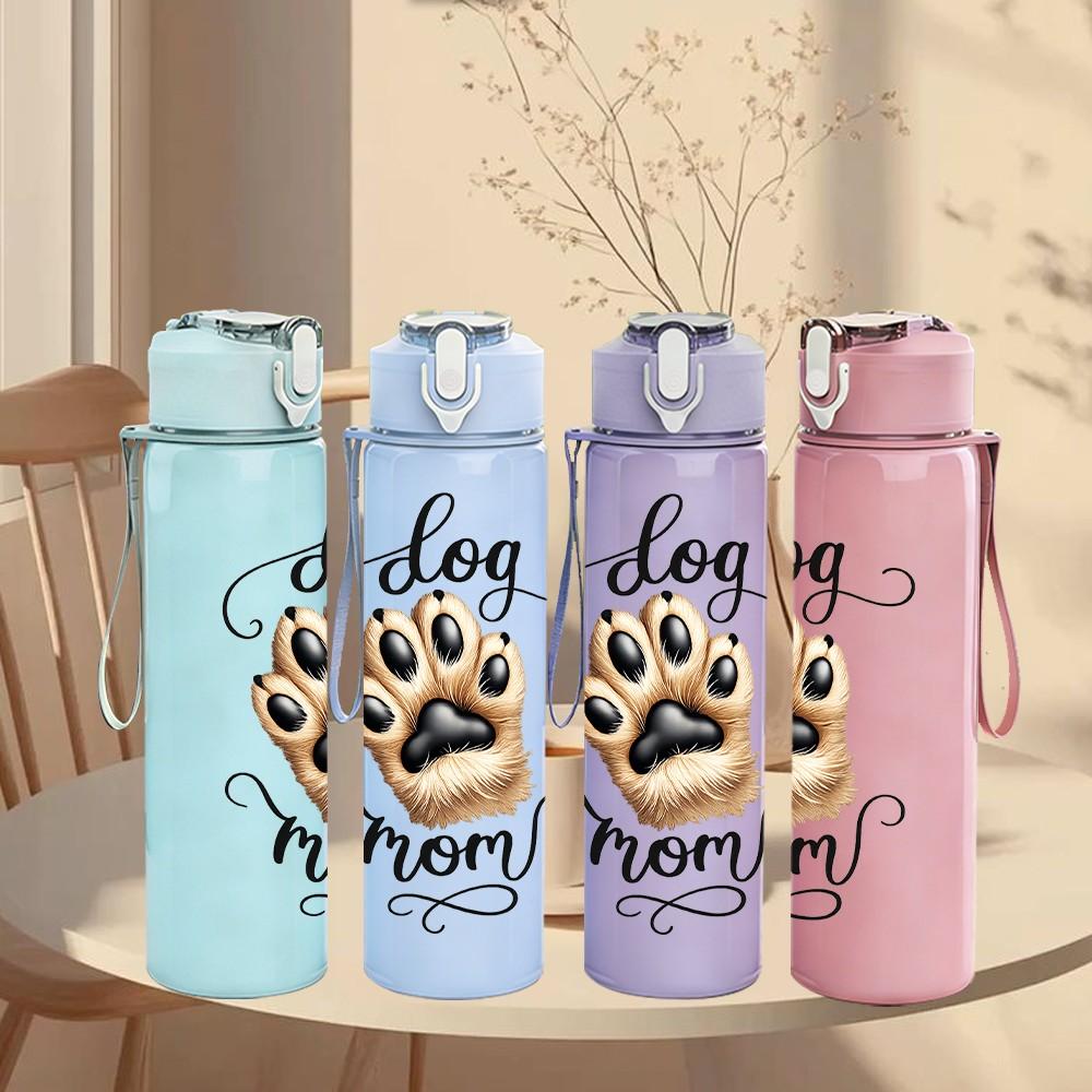 1PC Dog Mom Paw Heart Slogan Print 750ml Color Plastic Sports Water Bottle Leakproof Flip Straw Lid Suitable for Sports Office Home Use