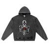 DTG Print Knitted Denim Zip-Up Hoodie Heart of Skeleton Brother Print Zipper Hoodies  