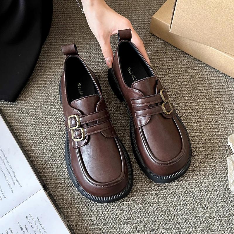 Fashion Comemore 2024 French Style Small Leather Shoes Women English Style Retro One-band Marilyn Shoes Spring Soft-soled Loafers