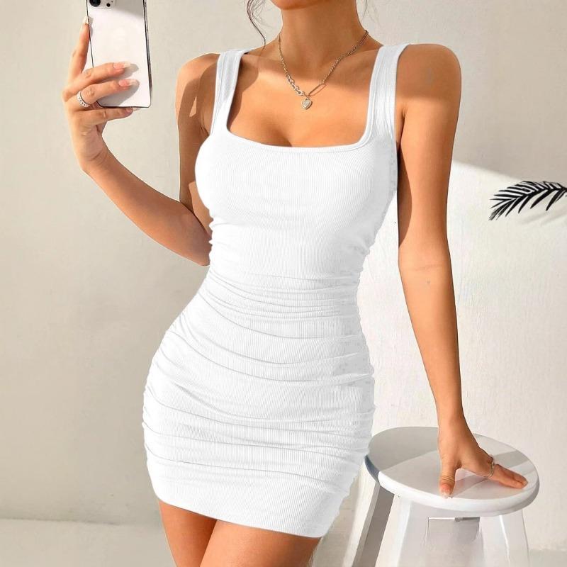 Летнее мини-платье bodycon с квадратным вырезом, без рукавов, повседневное, для вечеринки, клубное, для ночного выхода, облегающее, bodycon